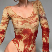 OMJ 2020 Jesen Zima Ležerne hlače Ženski kombinezon Modni print Tie Dye dugih rukava Seksi plašt bodi gornji dio Party Clubwear