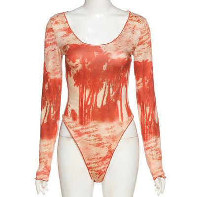 OMJ 2020 Jesen Zima Ležerne hlače Ženski kombinezon Modni print Tie Dye dugih rukava Seksi plašt bodi gornji dio Party Clubwear