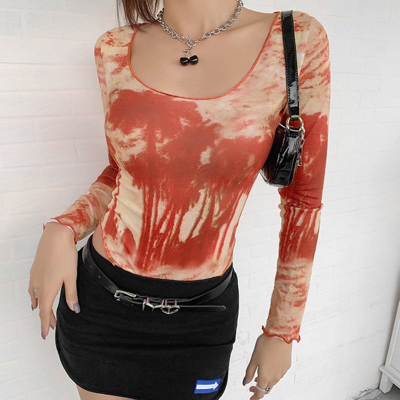 OMJ 2020 Jesen Zima Ležerne hlače Ženski kombinezon Modni print Tie Dye dugih rukava Seksi plašt bodi gornji dio Party Clubwear