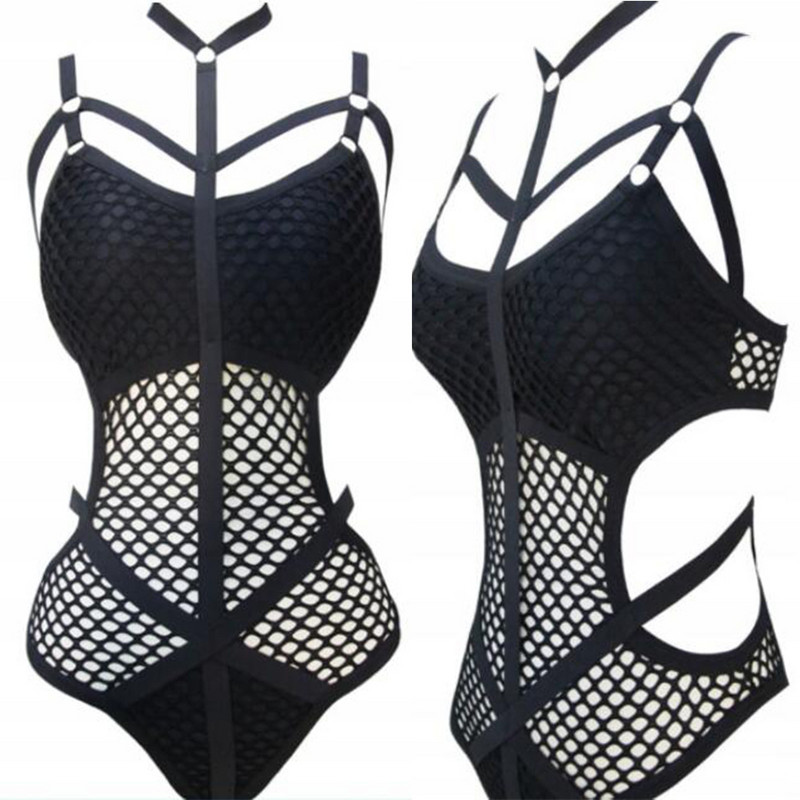 BKLD 2020 naiste võrgust body Seksikas õõnsa rihmaga Bodycon Black Party Club Naiste seljataga bodid Suveriided naistele