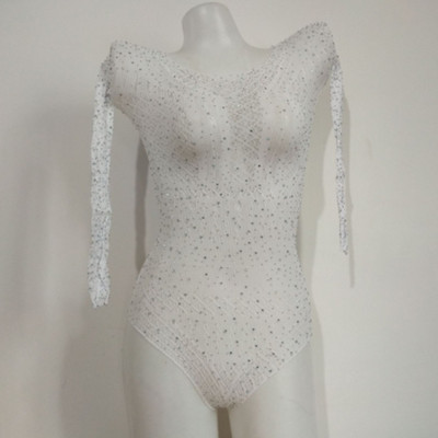 OMSJ, 2020, pentru femei, cu mânecă lungă, cu diamante, body body, costum de club, salopetă cu sclipici, salopetă din plasă, body transparent