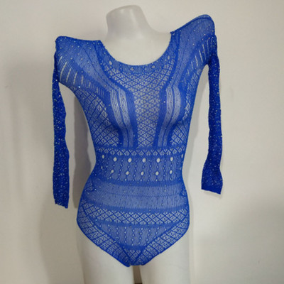 OMSJ, 2020, pentru femei, cu mânecă lungă, cu diamante, body body, costum de club, salopetă cu sclipici, salopetă din plasă, body transparent