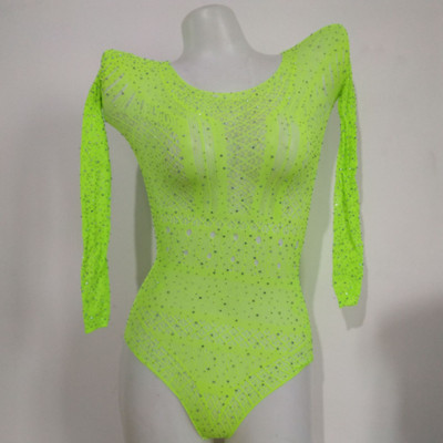 OMSJ, 2020, pentru femei, cu mânecă lungă, cu diamante, body body, costum de club, salopetă cu sclipici, salopetă din plasă, body transparent