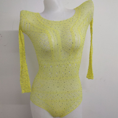 OMSJ, 2020, pentru femei, cu mânecă lungă, cu diamante, body body, costum de club, salopetă cu sclipici, salopetă din plasă, body transparent