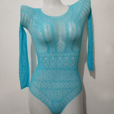 OMSJ, 2020, pentru femei, cu mânecă lungă, cu diamante, body body, costum de club, salopetă cu sclipici, salopetă din plasă, body transparent