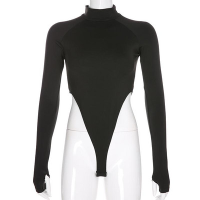 Body de iarnă cu mâneci lungi, negru, solid, toamnă 2019, portocaliu, cu gât roșu, body body de bază, pentru femei, salopetă scurtă