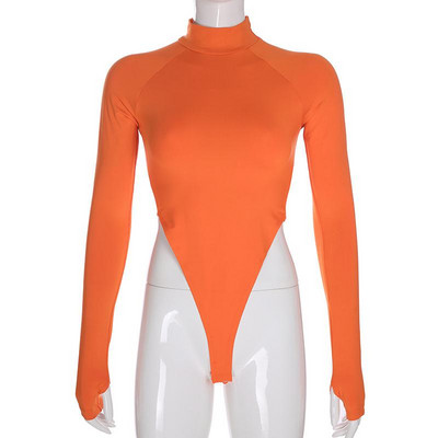 Body de iarnă cu mâneci lungi, negru, solid, toamnă 2019, portocaliu, cu gât roșu, body body de bază, pentru femei, salopetă scurtă