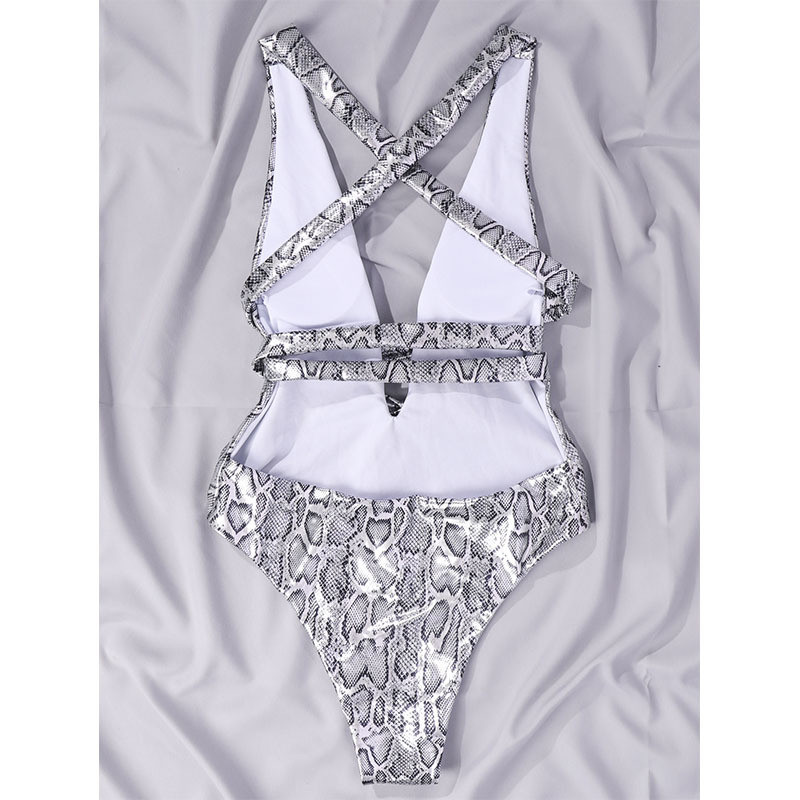 BKLD 2021 Body nou pentru femei ținute dintr-o bucată cu imprimeu din piele de șarpe, fără mâneci, cu decolteu în V adânc, fără spate, îmbrăcăminte de club bodycon