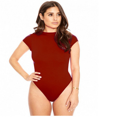 Adogirl ženski jednobojni uski bodi kratkih rukava Elegantan kratki ženski kombinezon s okruglim izrezom Romper Body Gornja odjeća Ženski kombinezoni