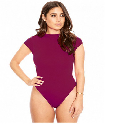 Adogirl ženski jednobojni uski bodi kratkih rukava Elegantan kratki ženski kombinezon s okruglim izrezom Romper Body Gornja odjeća Ženski kombinezoni