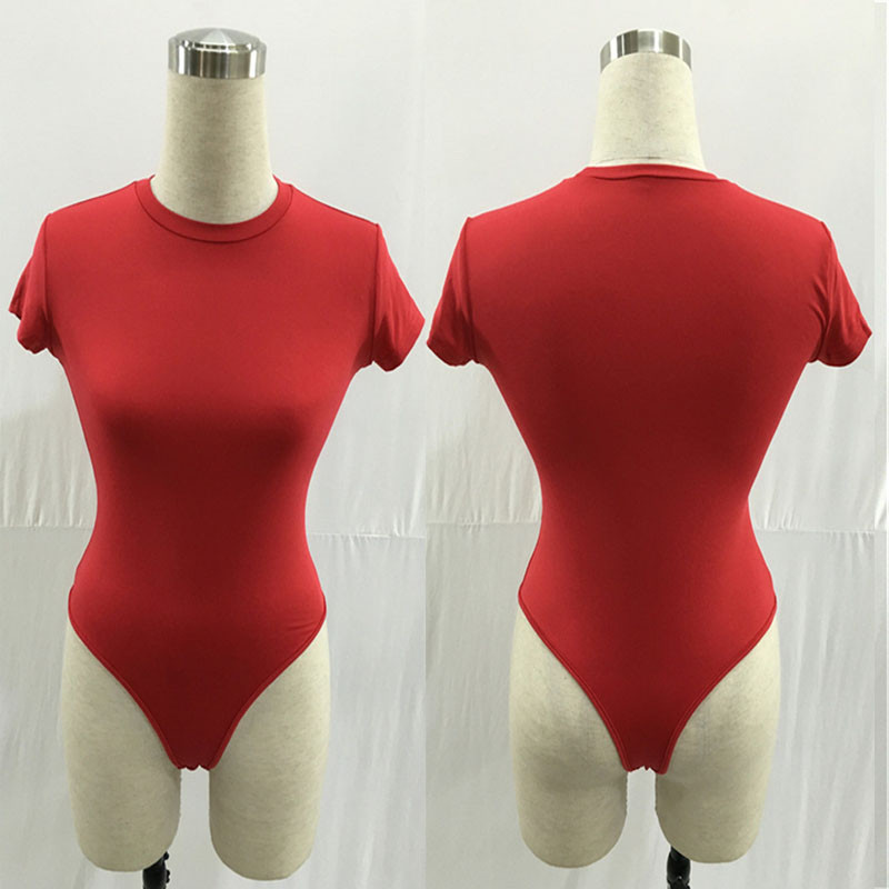 Adogirl ženski jednobojni uski bodi kratkih rukava Elegantan kratki ženski kombinezon s okruglim izrezom Romper Body Gornja odjeća Ženski kombinezoni