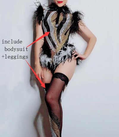 Must-valged sulgedest kivid Bodysuit ööklubi pidu Catwalk võrgust läbipaistev lavakostüüm Naiste laulja kristallid kombinesoon