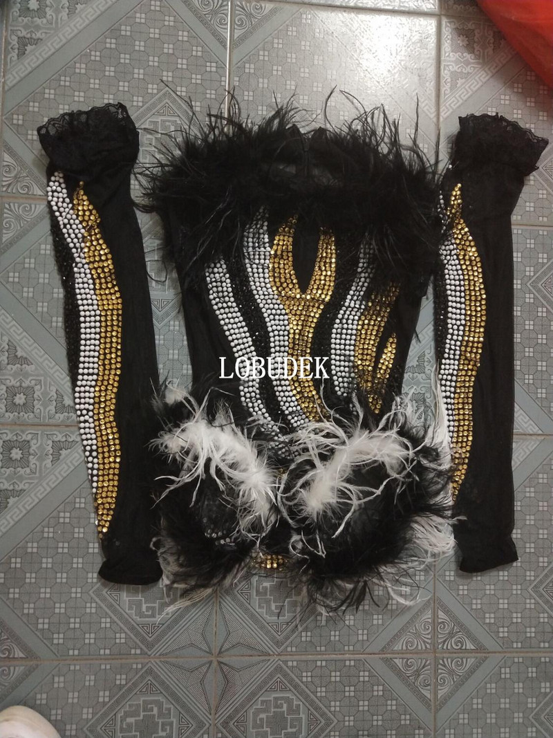 Must-valged sulgedest kivid Bodysuit ööklubi pidu Catwalk võrgust läbipaistev lavakostüüm Naiste laulja kristallid kombinesoon