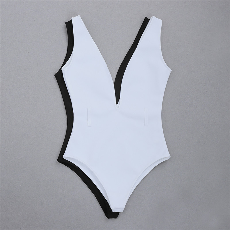 Alb Negru Nou Sosire Tanc Decolteu în V Fără spate Body pentru femei celebritate Bikini de plajă Body de vară