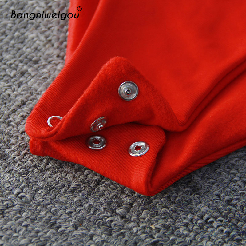 Bangniweigou Sexy decolteu în V subțire fleece bumbac body femei top toamnă mâneci lungi salopete salopete negru roșu alb burgundă