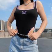 Body din bumbac cu croială înaltă de vară, promoție caldă, de bună calitate, cu broderie de fluture, body negru, pentru femei, 2020, noi salopete sexy