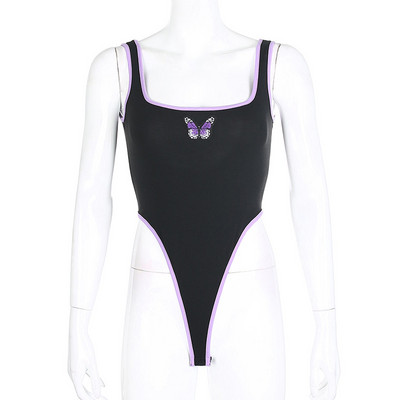 Body din bumbac cu croială înaltă de vară, promoție caldă, de bună calitate, cu broderie de fluture, body negru, pentru femei, 2020, noi salopete sexy