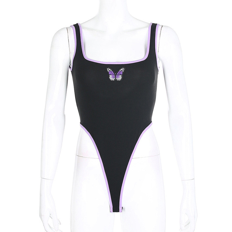 Body din bumbac cu croială înaltă de vară, promoție caldă, de bună calitate, cu broderie de fluture, body negru, pentru femei, 2020, noi salopete sexy