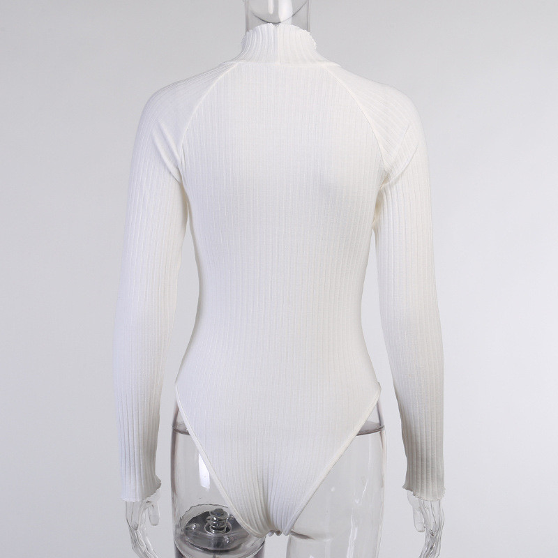 Cele mai noi femei, ocazional, sexy, îmbrăcăminte de zi cu zi, body subțire, topuri, cu mâneci lungi, cu gât țesut, barceloane, alb-negru, primăvară 2021