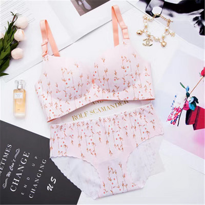 Bezšuvju krūšturu komplekts sievietēm Apakšveļa Push Up Apakšveļas Komplekts Ar ziedu apdruku bez stieplēm krūštura un biksīšu komplekts sievietēm liela izmēra intīmas