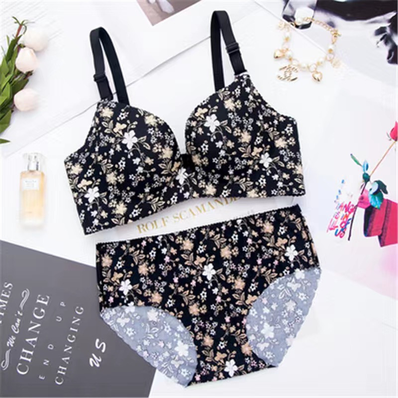 Bezšuvju krūšturu komplekts sievietēm Apakšveļa Push Up Apakšveļas Komplekts Ar ziedu apdruku bez stieplēm krūštura un biksīšu komplekts sievietēm liela izmēra intīmas
