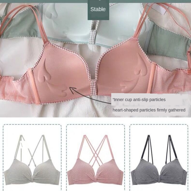 Γυναικεία εσώρουχα μικρού στήθους Sexy Gather Ασύρματο Push Up σουτιέν CuteLadies Brassiere καρό σουτιέν με πλάτη ροζ εσώρουχα για γυναίκες