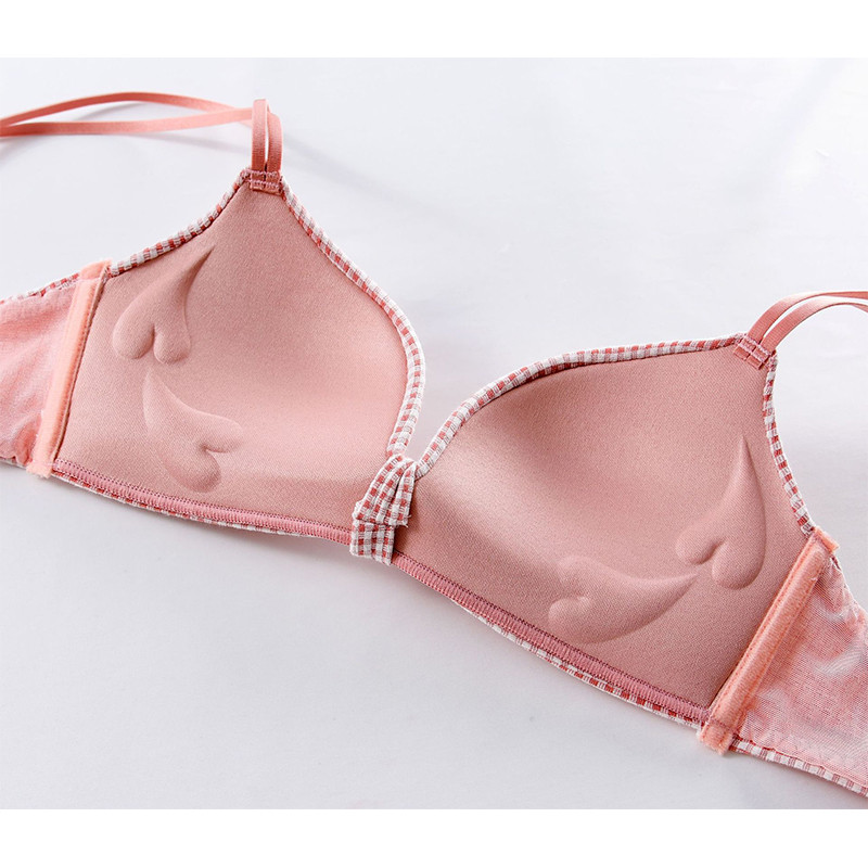 Γυναικεία εσώρουχα μικρού στήθους Sexy Gather Ασύρματο Push Up σουτιέν CuteLadies Brassiere καρό σουτιέν με πλάτη ροζ εσώρουχα για γυναίκες