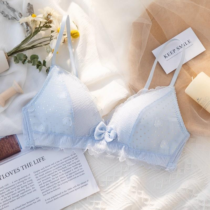 Culoare albastru deschis Sutien Push Up Confortabil, fără fir, fără sudură, fără inel de oțel, lenjerie pentru femei, curea de umăr nedetașabilă Sutiene noi