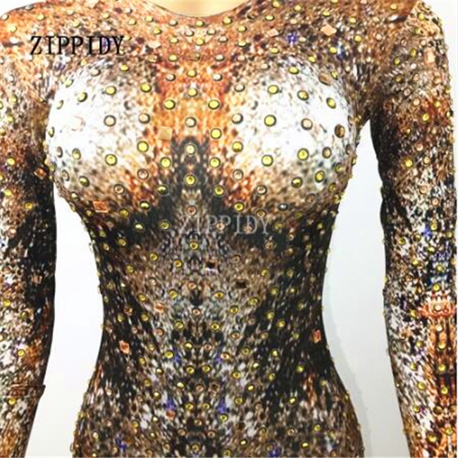 Kuldse kivitrükiga trükitud bodi tantsuriided Naislaulja tantsija õhtune peoetendus Stretch Crystals kostüümid lavarõivad