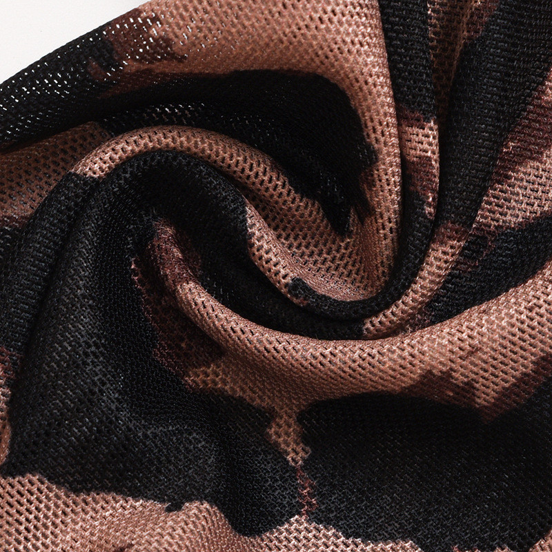 Body de damă, cu gât pătrat, cu imprimeu de leopard, cu mânecă lungă, din plasă transparentă, cu o cupă cu push-up, salopetă, bustieră