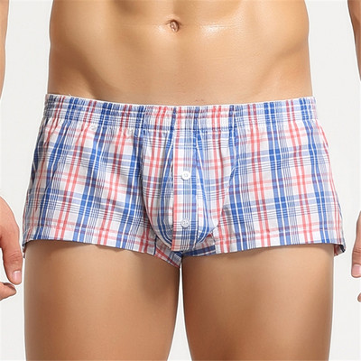 Sexi Ανδρικά Εσώρουχα & Πυζά Βαμβακερά κοντό cortos hombres Ανδρική πιτζάμα σορτς αθλητική φόρμα καρό U τσάντα Casual Trunks Σορτς πιτζάμα