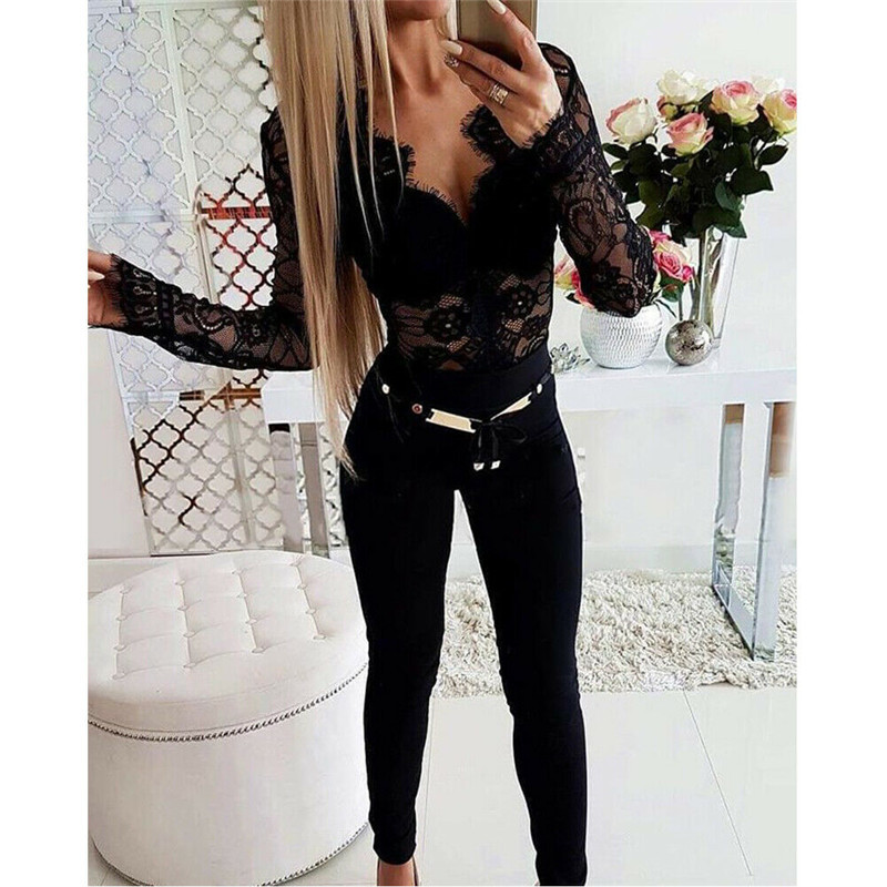 Body negru din dantelă cu decolteu în V pentru femei, fără spate, salopetă sexy, sexy, salopete 2020, îmbrăcăminte de club, body subțire, salopete subțire