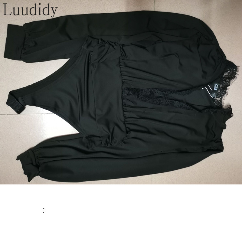 Seksikas pitstikandiga bodi Naiste Elegantne moodne pits V-kaelusega bodid pikkade varrukatega kõhnad kombinesoonid