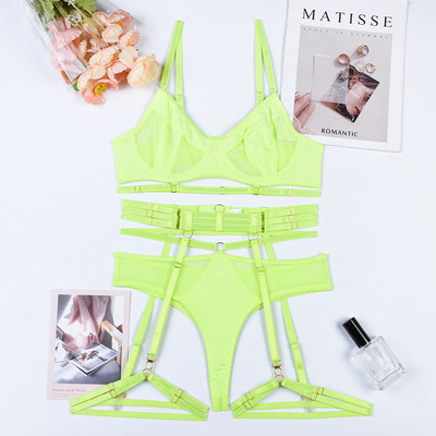 MIRABELLE Lenjerie senzuală pentru femei Set sutien și chiloți transparent sexy Set de lenjerie intima erotică din dantelă cu patchwork Jartiere Set exotic