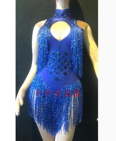 Body fără mâneci pentru femei, bar modern, cântăreață, găzduit de argint, cu guler înalt, ciucuri, salopete pentru adulți, costum de scenă