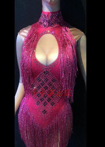 Body fără mâneci pentru femei, bar modern, cântăreață, găzduit de argint, cu guler înalt, ciucuri, salopete pentru adulți, costum de scenă