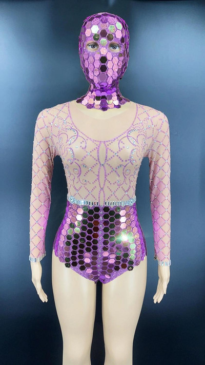 Sexy Scenă Aur Oglindă Argintiu Strasuri Transparente Body Tochiuță Femei Dansatoare Balul Purta Ziua Zilei Sărbători Body