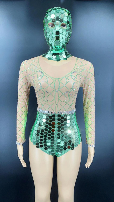 Sexy Scenă Aur Oglindă Argintiu Strasuri Transparente Body Tochiuță Femei Dansatoare Balul Purta Ziua Zilei Sărbători Body