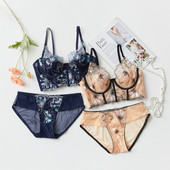 New Europe Γυναικεία Εσώρουχα Σέξι Push Up Σετ σουτιέν Δαντέλα Λουλούδια Κέντημα Εσώρουχα Γαλλικό σχήμα Κόλλα Bone Plus Size Σουτιέν