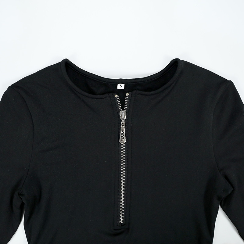 Slergiri μαύρη φερμουάρ μπροστά ψηλόμεσο κορμάκι 2020 άνοιξη φθινόπωρο, γυναικεία μακρυμάνικη λαιμόκοψη streetwear slim skinny body γυναικείο