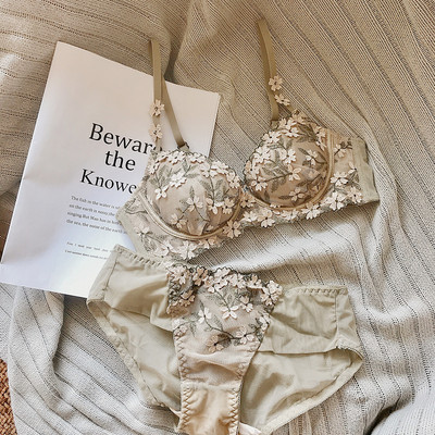 Υψηλής ποιότητας Δαντέλα Κέντημα Λουλούδια Εσώρουχα Σέξι Push Up Σετ σουτιέν Γυναικεία Λουλούδια Διακόσμηση Εσώρουχα Thicken B Cup Brassiere