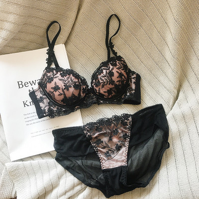 Υψηλής ποιότητας Δαντέλα Κέντημα Λουλούδια Εσώρουχα Σέξι Push Up Σετ σουτιέν Γυναικεία Λουλούδια Διακόσμηση Εσώρουχα Thicken B Cup Brassiere