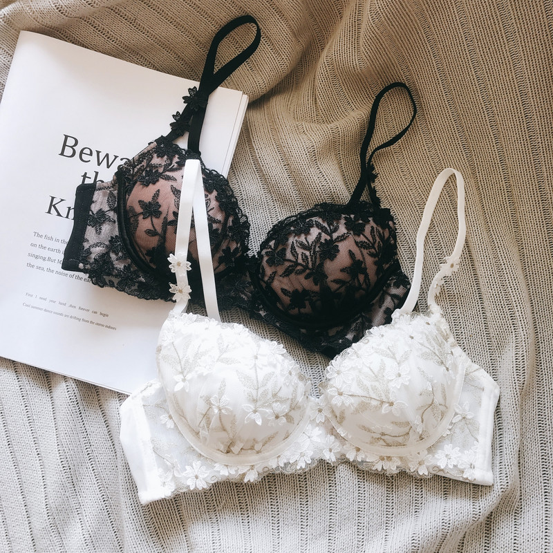 Υψηλής ποιότητας Δαντέλα Κέντημα Λουλούδια Εσώρουχα Σέξι Push Up Σετ σουτιέν Γυναικεία Λουλούδια Διακόσμηση Εσώρουχα Thicken B Cup Brassiere