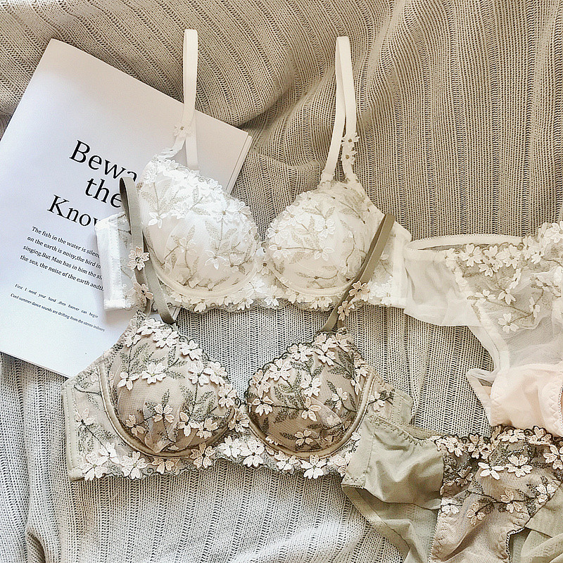 Υψηλής ποιότητας Δαντέλα Κέντημα Λουλούδια Εσώρουχα Σέξι Push Up Σετ σουτιέν Γυναικεία Λουλούδια Διακόσμηση Εσώρουχα Thicken B Cup Brassiere