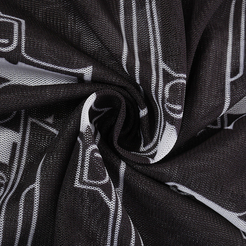 Μαύρο διχτυωτό τύπωμα διάφανο κορμάκι Σέξι κορμάκι μακρυμάνικο κορμάκι Γυναικεία ρούχα Άνοιξη 2021