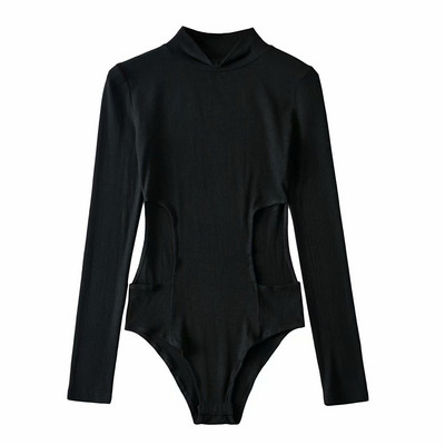 Europa 2020, toamnă, sexy, talie scobită, pentru slăbire, guler înalt, mânecă lungă, topuri de bază, body strâns, salopetă de culoare solidă 6SPN