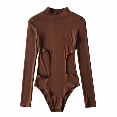 Europa 2020, toamnă, sexy, talie scobită, pentru slăbire, guler înalt, mânecă lungă, topuri de bază, body strâns, salopetă de culoare solidă 6SPN