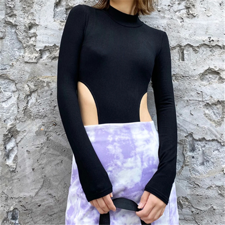 Europa 2020, toamnă, sexy, talie scobită, pentru slăbire, guler înalt, mânecă lungă, topuri de bază, body strâns, salopetă de culoare solidă 6SPN