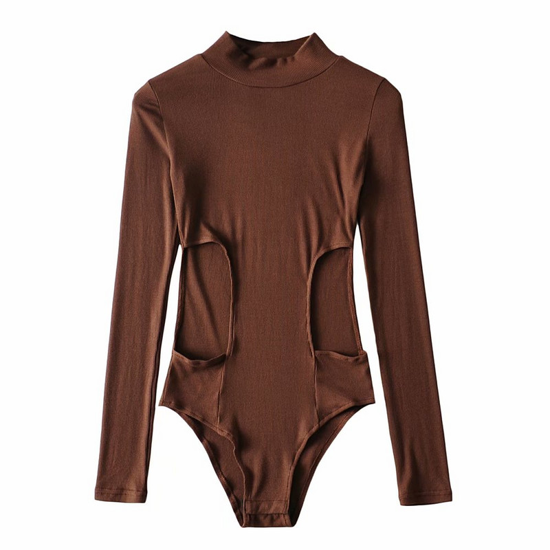 Europa 2020, toamnă, sexy, talie scobită, pentru slăbire, guler înalt, mânecă lungă, topuri de bază, body strâns, salopetă de culoare solidă 6SPN