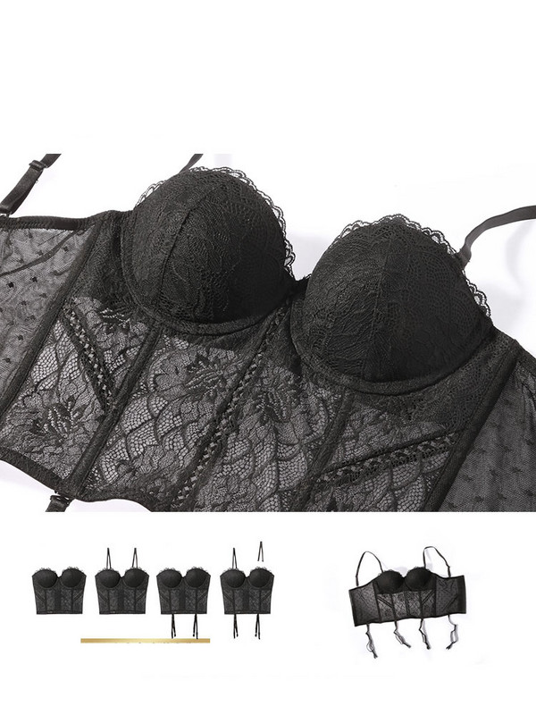 Σέξι Σετ σουτιέν Deep V Push Up Γαλλικά Μπουστάκια Μόδα Δαντέλα Κέντημα Εσώρουχα Σουτιέν Σετ στρινγκ από σφεντόνες Γυναικεία εσώρουχα σε συν μέγεθος